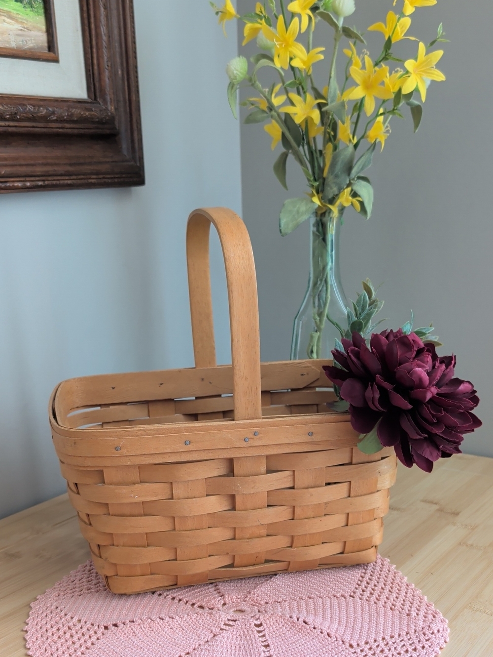 Longaberger Warm Brown Spring Woven Basket with Handle